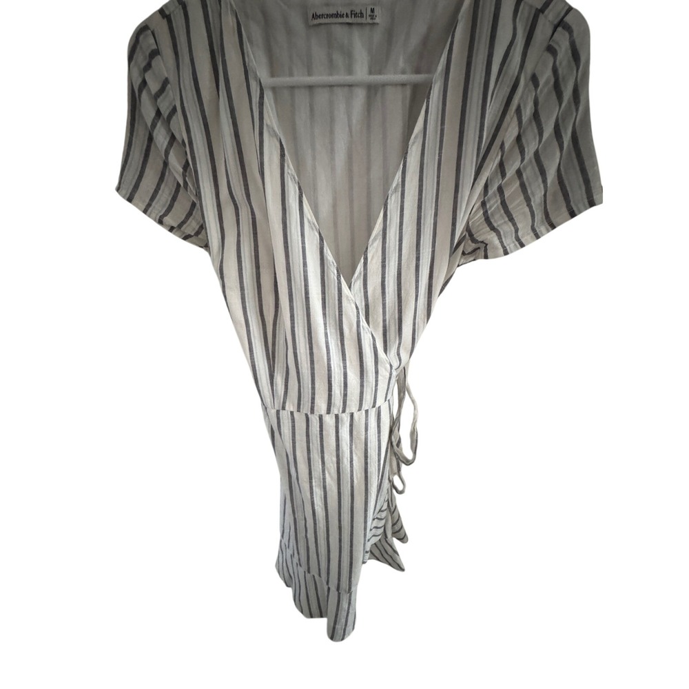 Abercrombie & Fitch Womens Striped Linen Blend Ruffle‎ Wrap Dress Size M